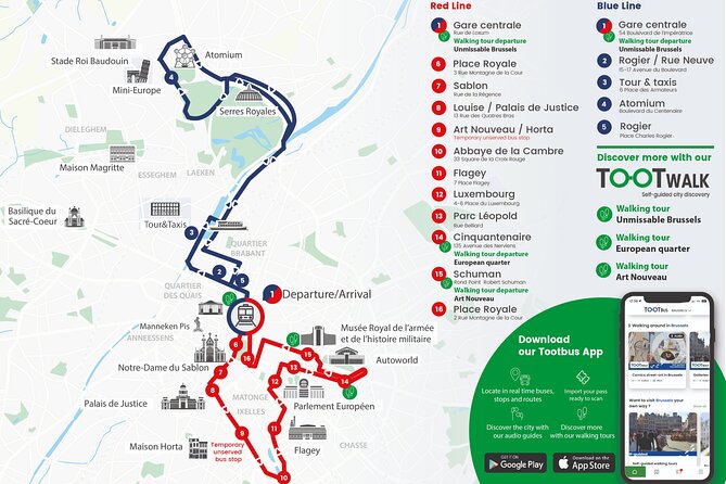 Brussels Tootbus Discovery Hop On Hop Off Bus and walking tours - Cinquantenaire and the wide eastern route