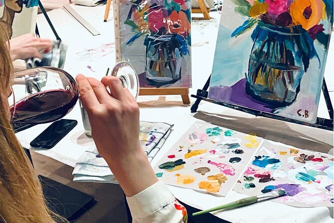Wine and Painting Workshop Experience in Brussels - Acrylic paint, brushes, and a Belgian canvas